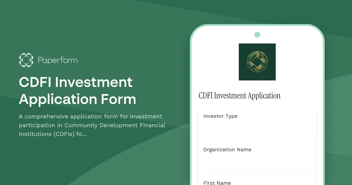 CDFI Investment Application Form