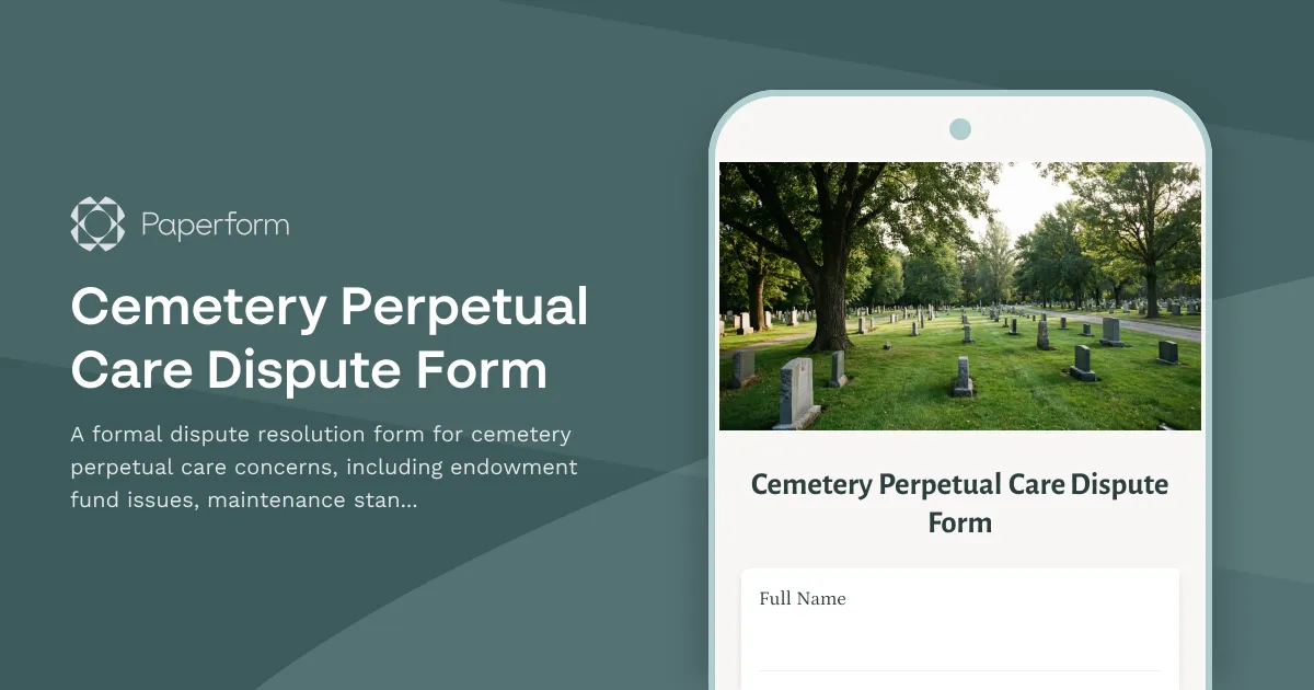Cemetery Perpetual Care Dispute Form