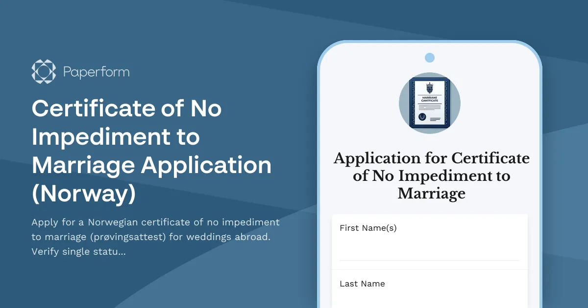 Certificate of No Impediment to Marriage Application (Norway)