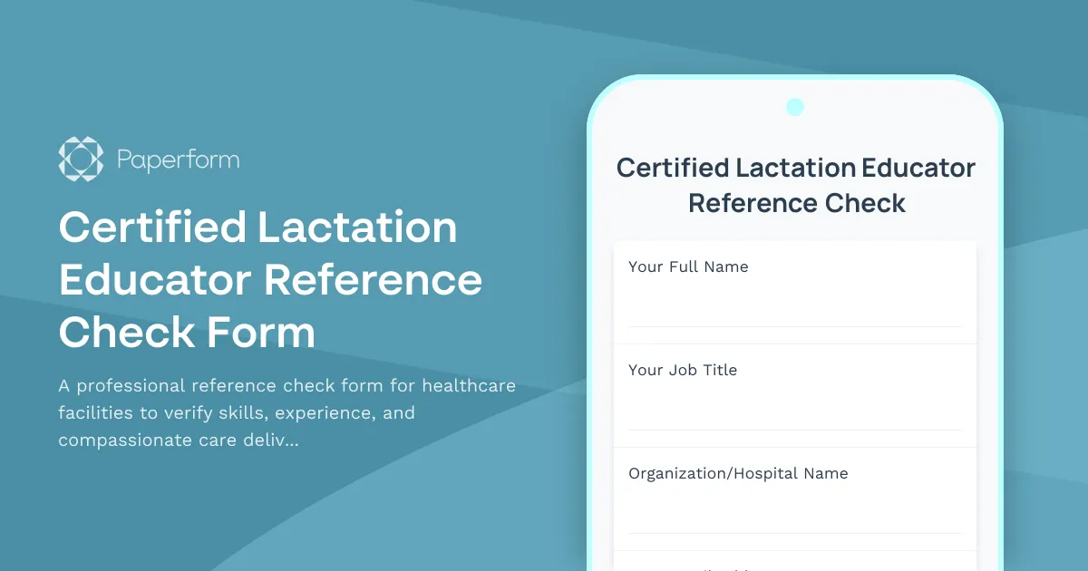 Certified Lactation Educator Reference Check Form