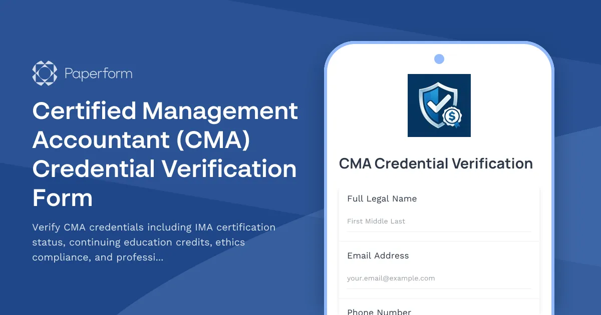 Certified Management Accountant (CMA) Credential Verification Form