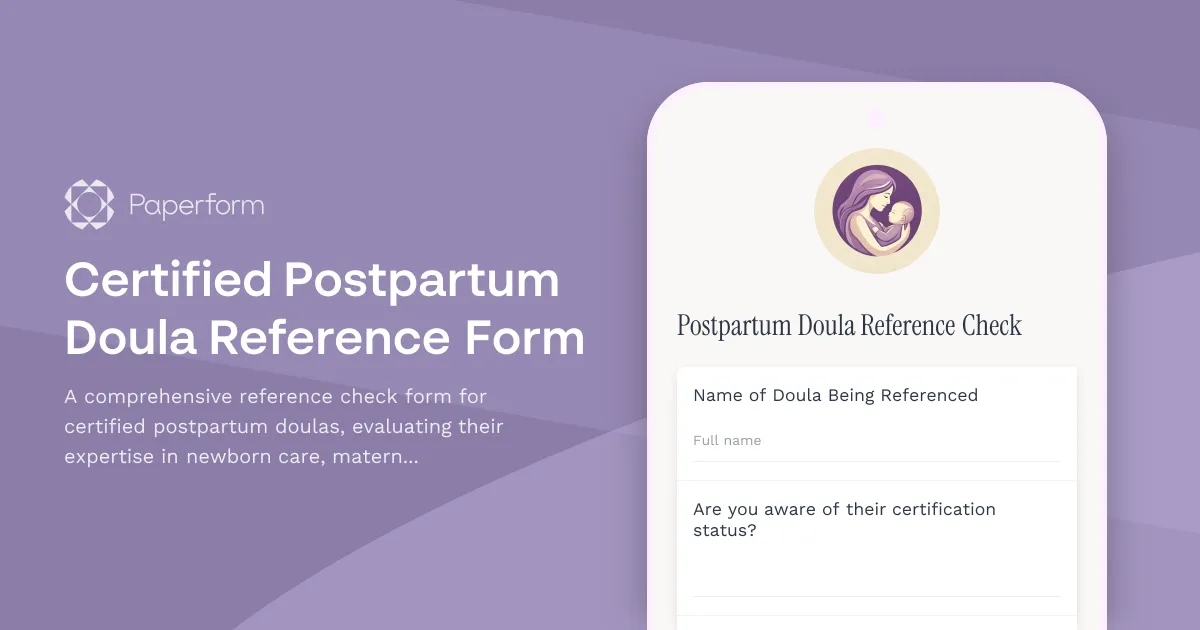 Certified Postpartum Doula Reference Form
