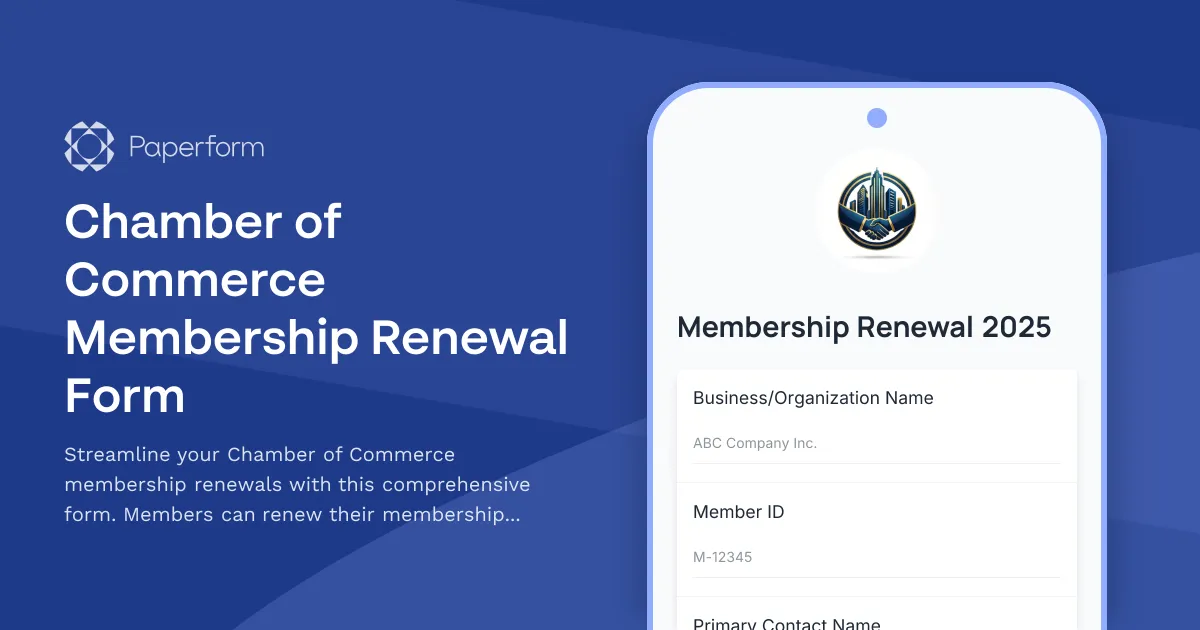 Chamber of Commerce Membership Renewal Form