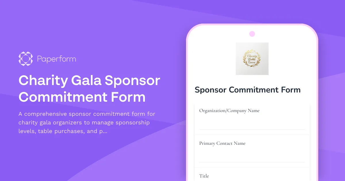 Charity Gala Sponsor Commitment Form