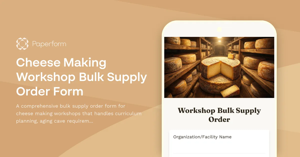 Cheese Making Workshop Bulk Supply Order Form