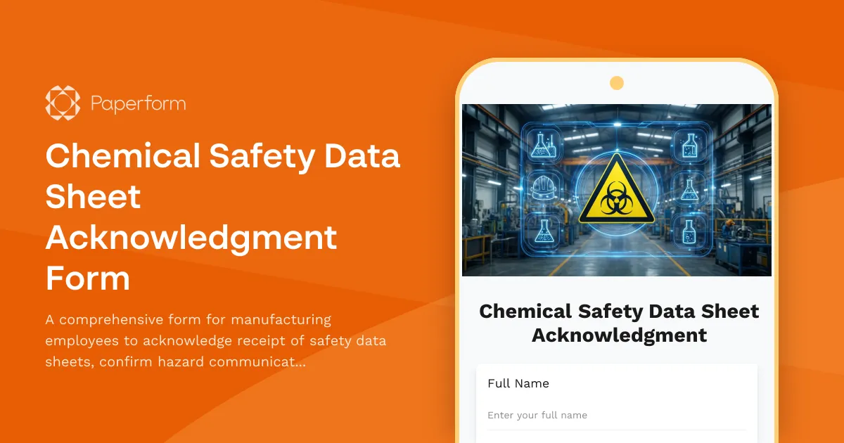 Chemical Safety Data Sheet Acknowledgment Form