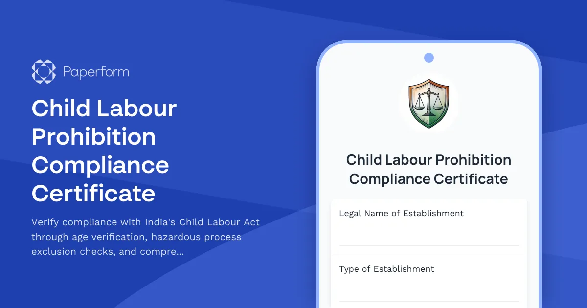 Child Labour Prohibition Compliance Certificate