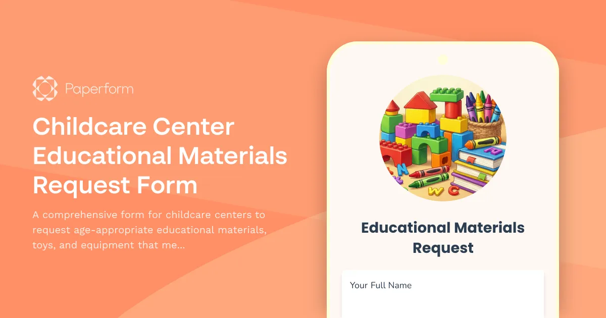 Childcare Center Educational Materials Request Form