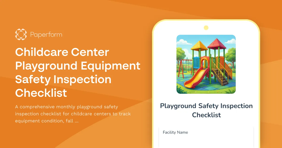 Childcare Center Playground Equipment Safety Inspection Checklist