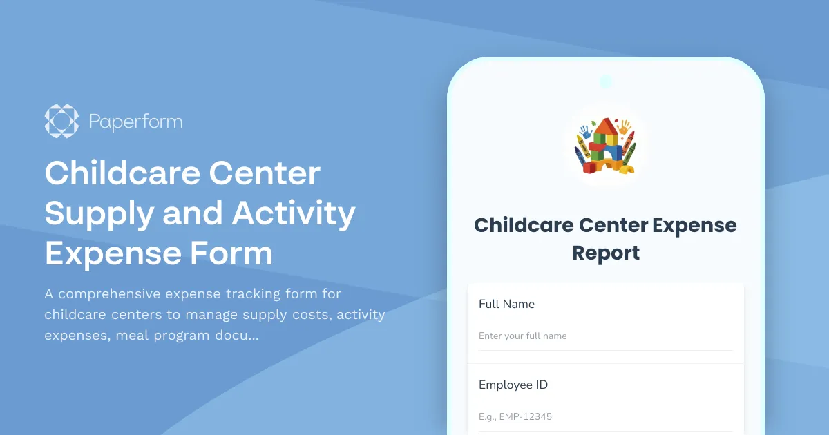 Childcare Center Supply and Activity Expense Form