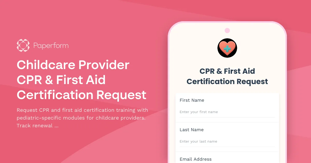 Childcare Provider CPR & First Aid Certification Request