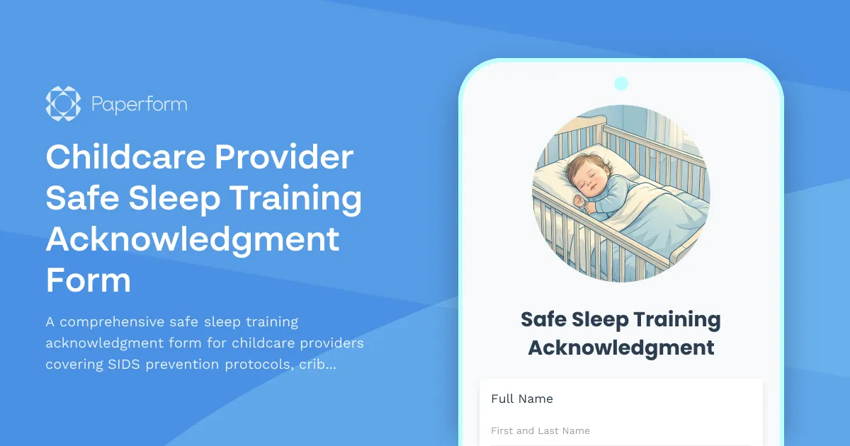 Childcare Provider Safe Sleep Training Acknowledgment Form