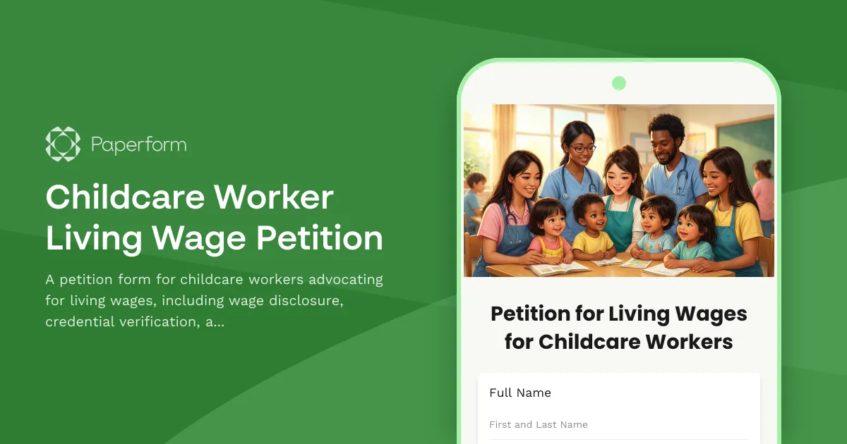 Childcare Worker Living Wage Petition