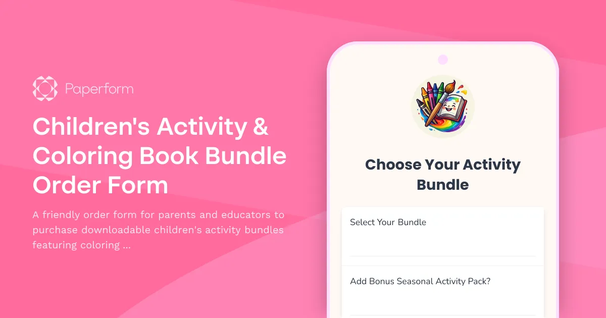 Children's Activity & Coloring Book Bundle Order Form