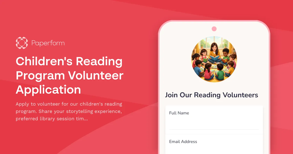 Children's Reading Program Volunteer Application
