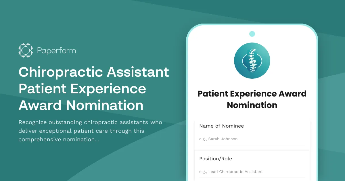Chiropractic Assistant Patient Experience Award Nomination