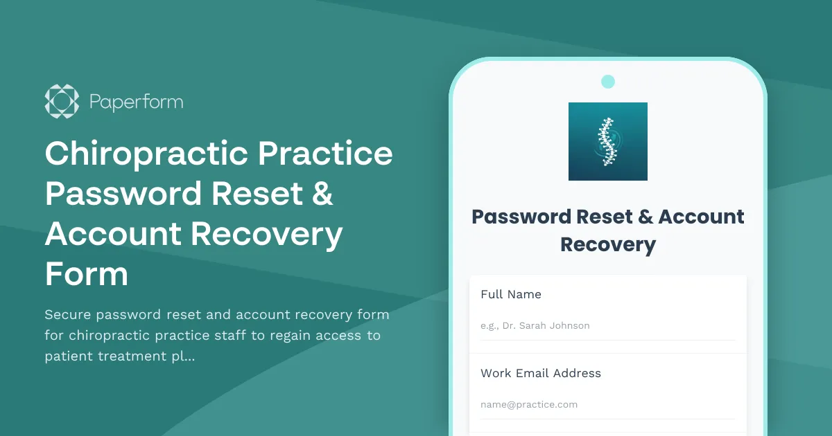 Chiropractic Practice Password Reset & Account Recovery Form