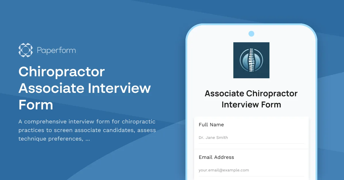 Chiropractor Associate Interview Form