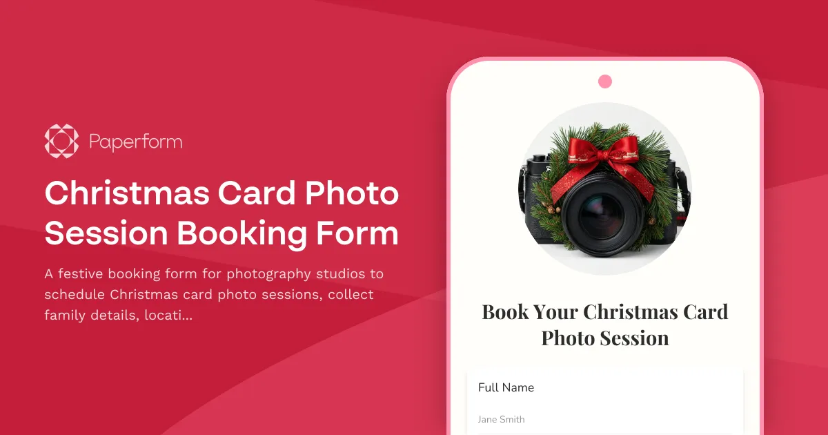 Christmas Card Photo Session Booking Form