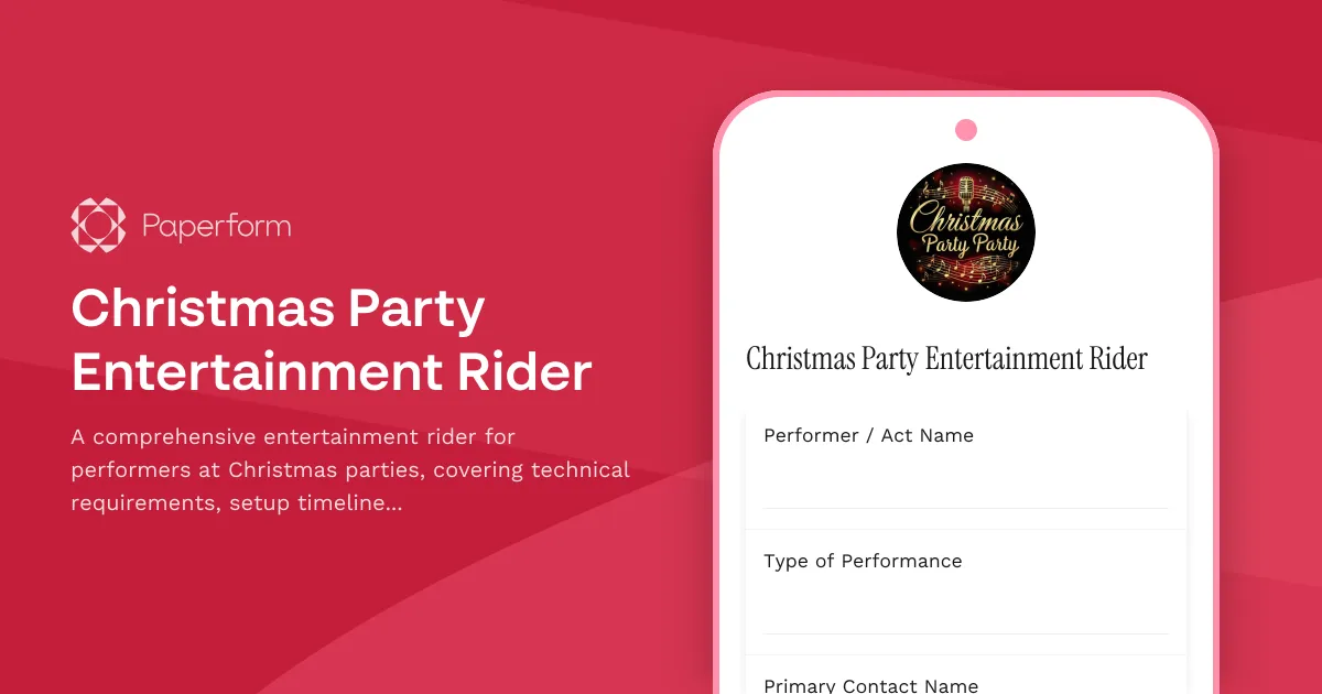 Christmas Party Entertainment Rider