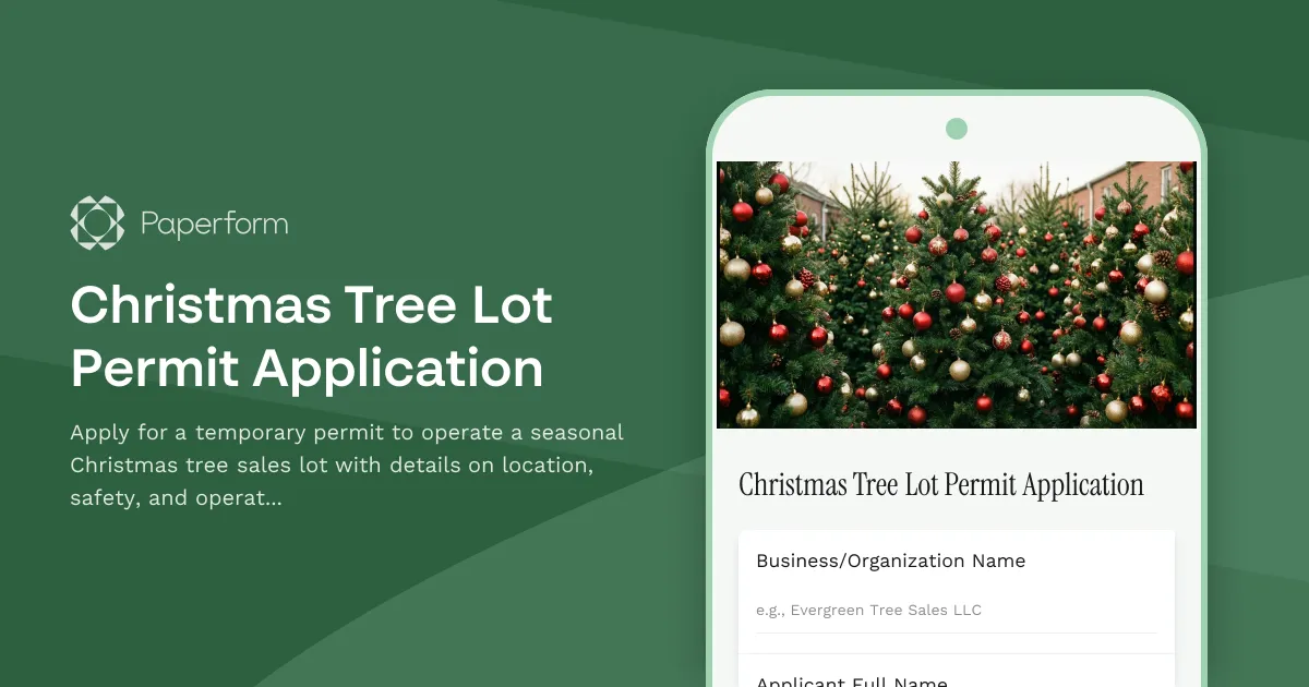 Christmas Tree Lot Permit Application