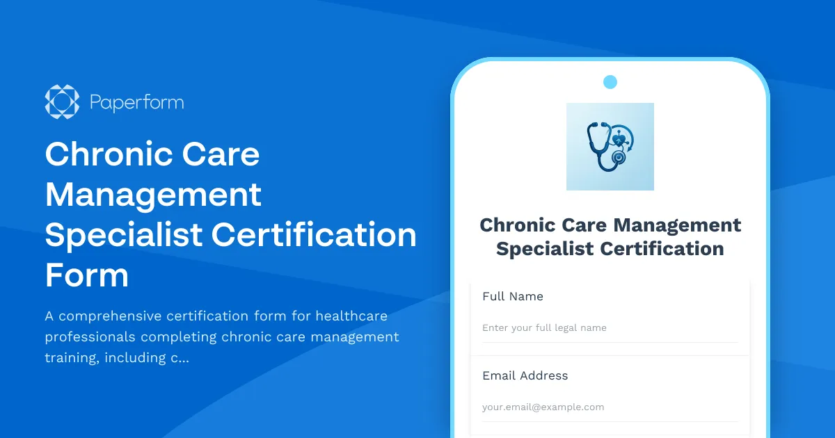Chronic Care Management Specialist Certification Form