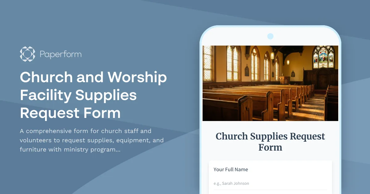 Church and Worship Facility Supplies Request Form