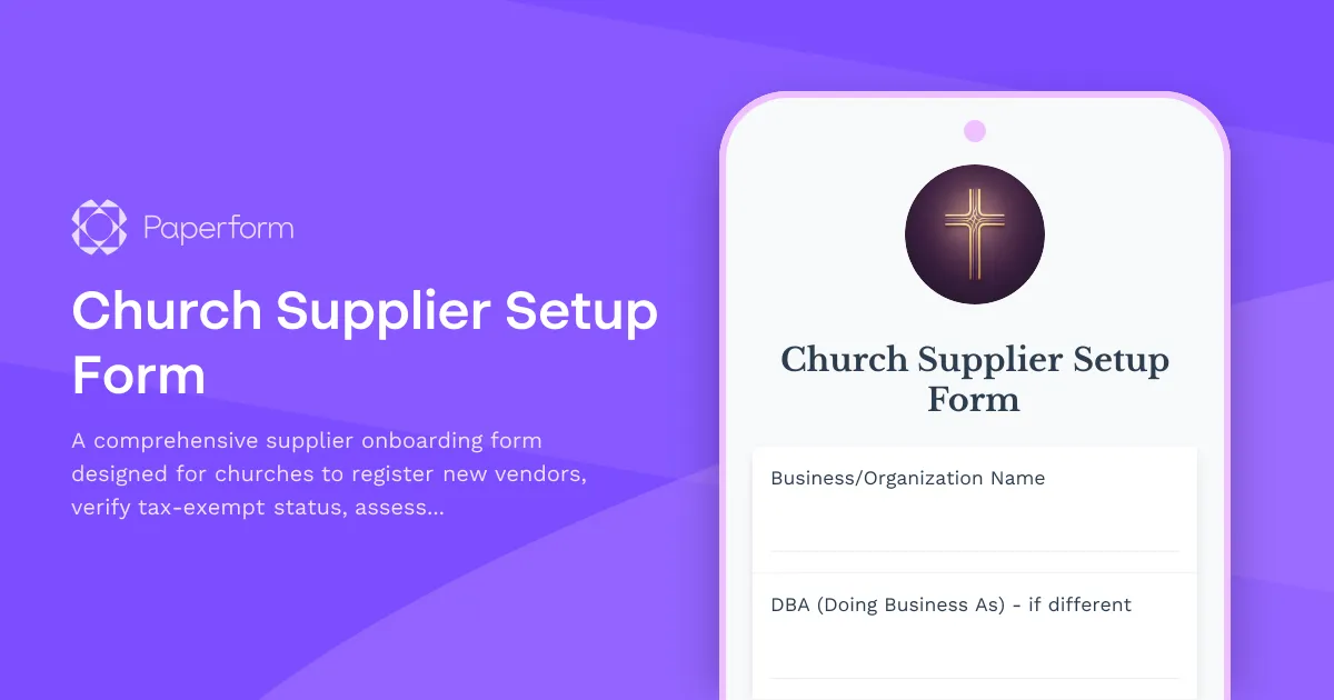 Church Supplier Setup Form