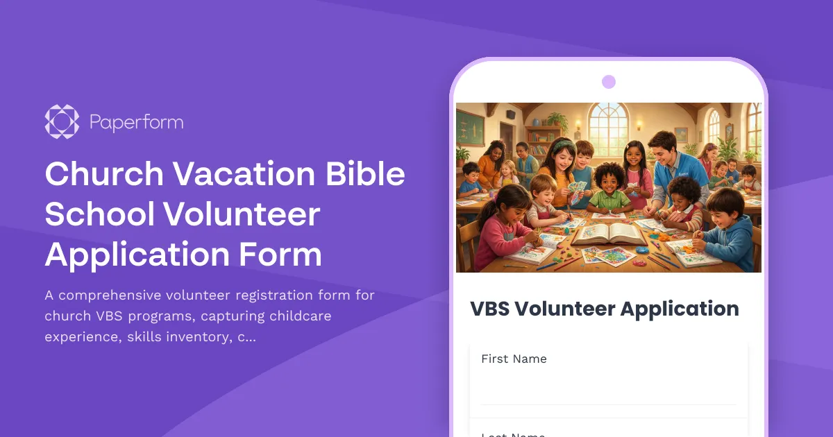 Church Vacation Bible School Volunteer Application Form