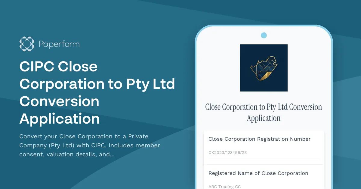 CIPC Close Corporation to Pty Ltd Conversion Application