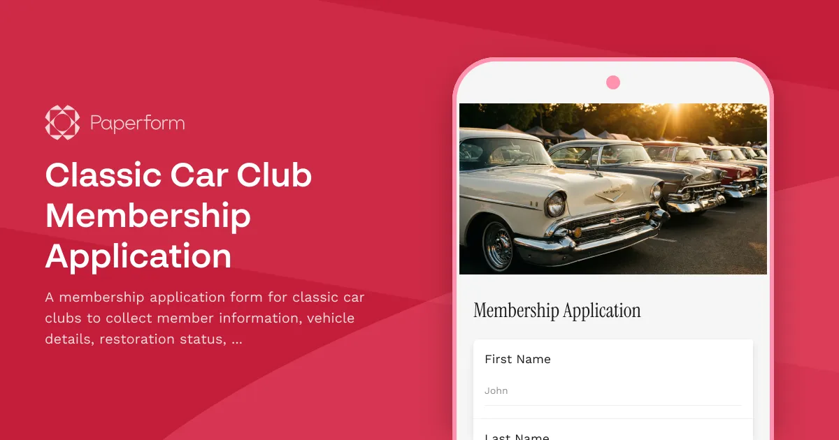 Classic Car Club Membership Application