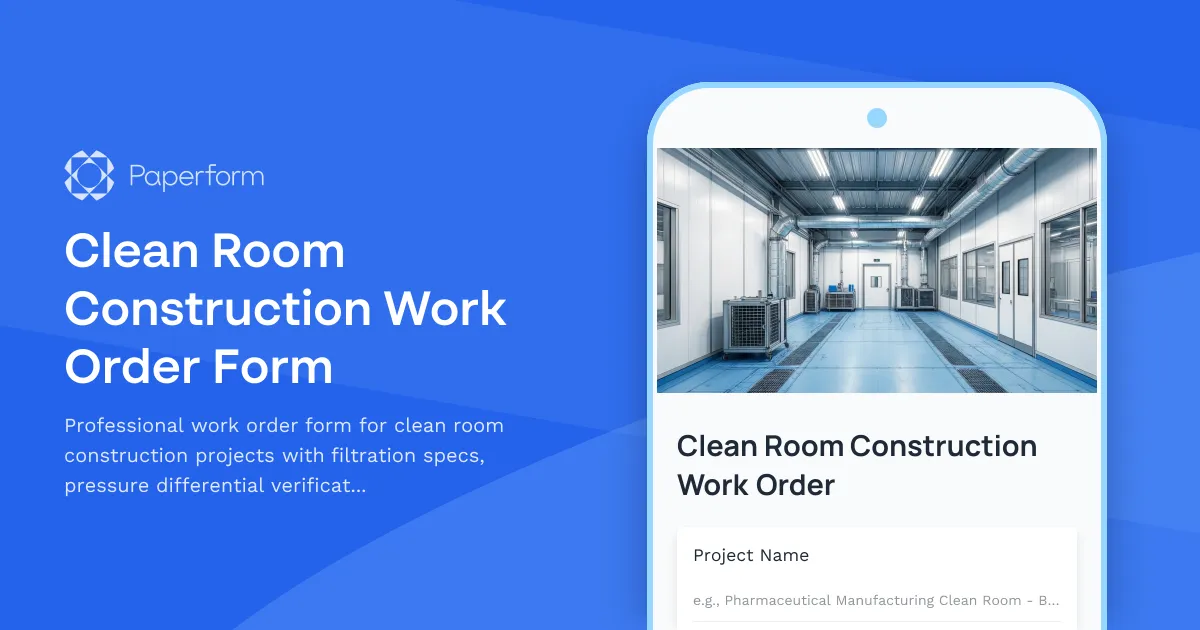 Clean Room Construction Work Order Form