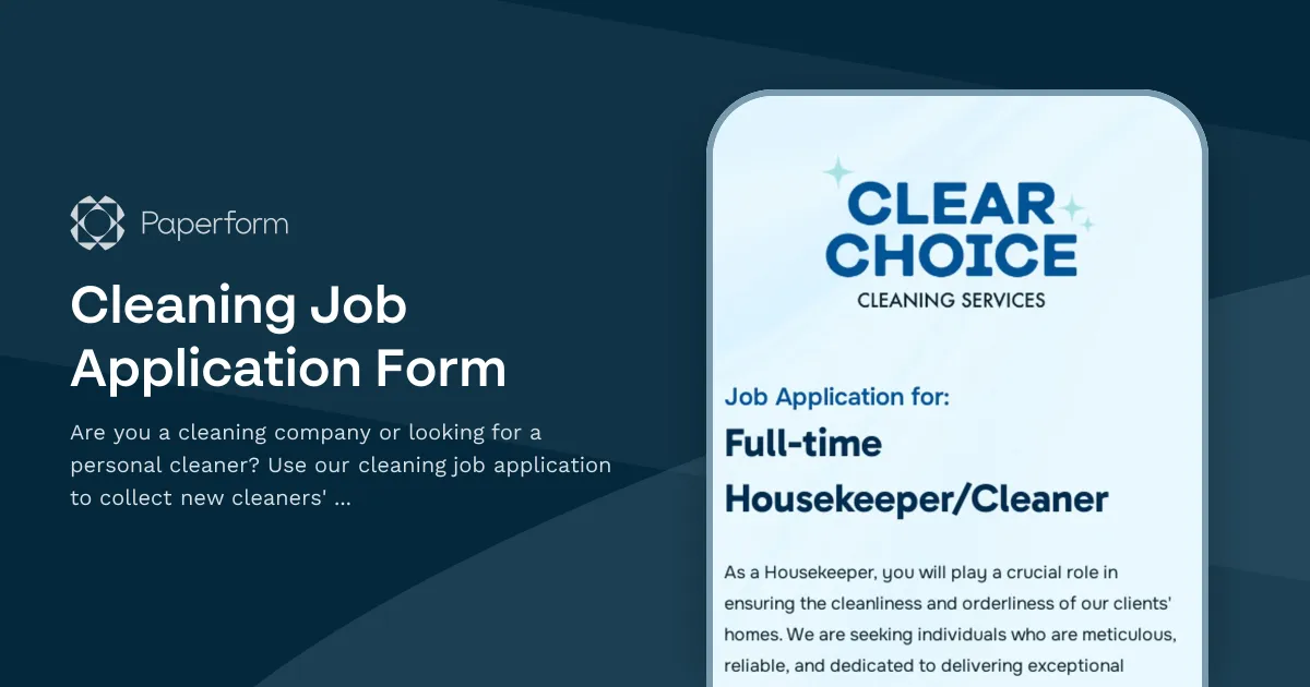 Cleaning Job Application Form