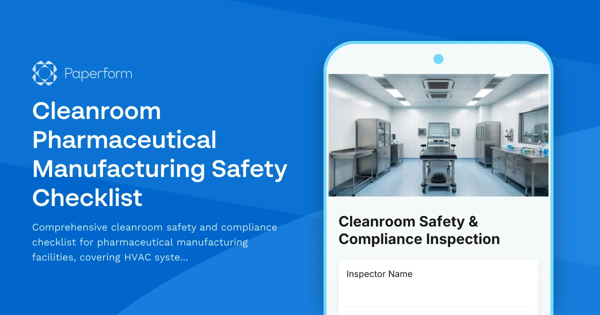 Cleanroom Pharmaceutical Manufacturing Safety Checklist