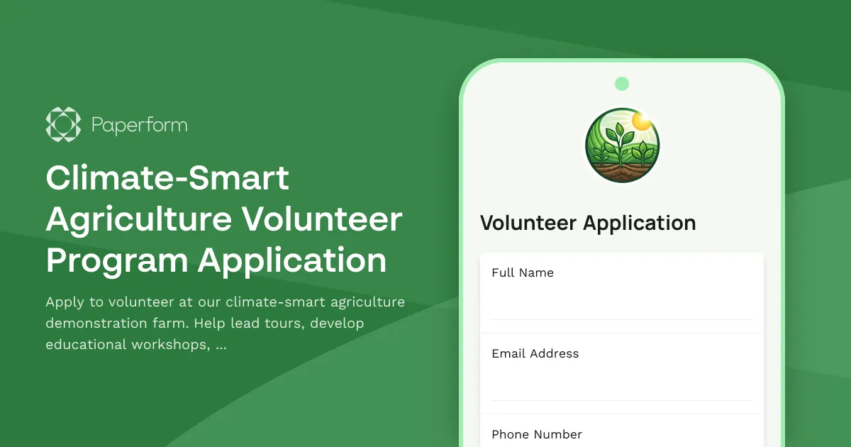 Climate-Smart Agriculture Volunteer Program Application