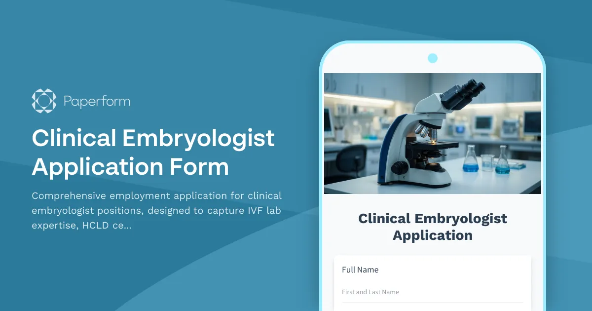 Clinical Embryologist Application Form