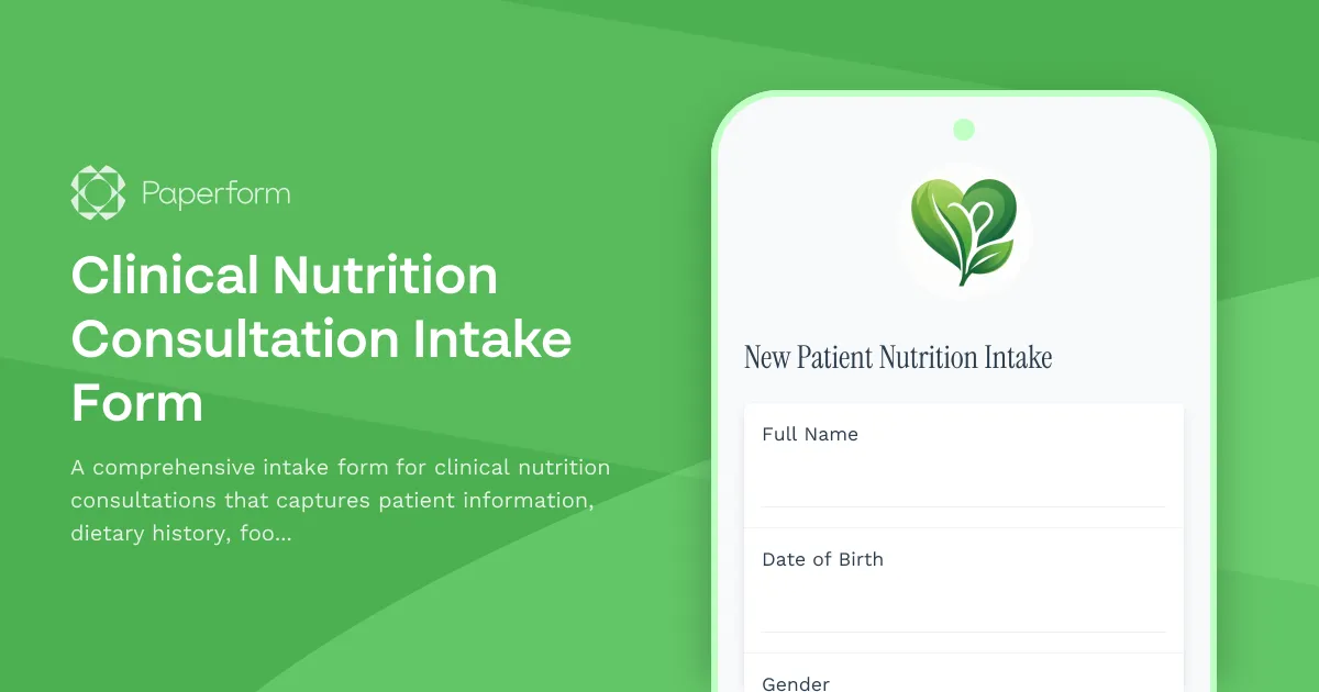Clinical Nutrition Consultation Intake Form