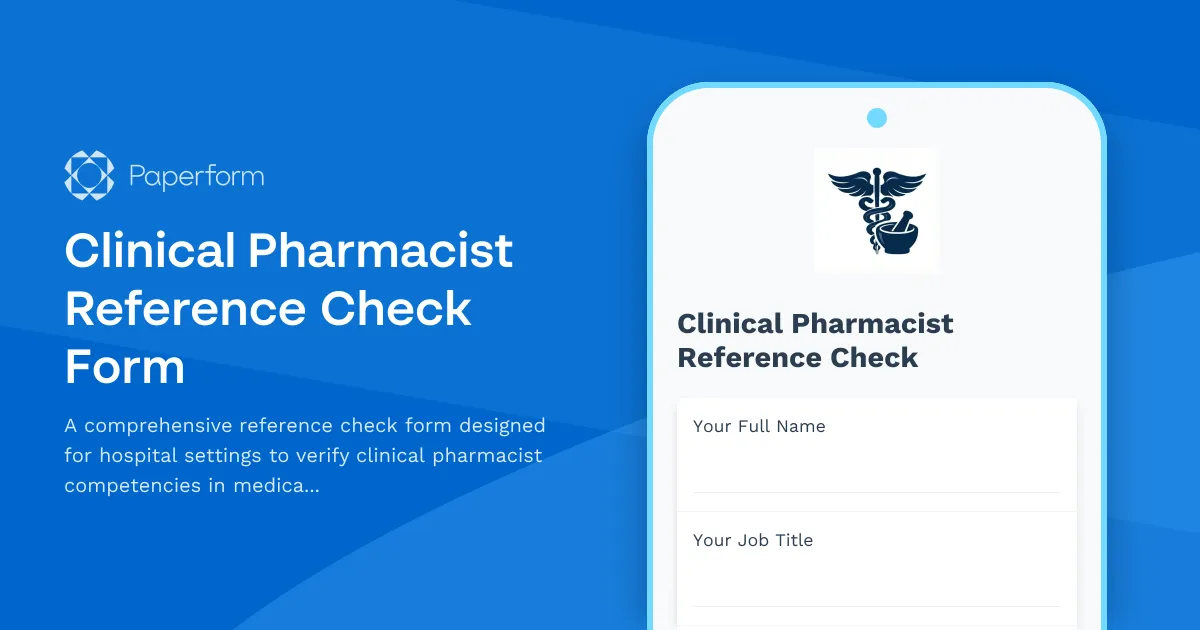 Clinical Pharmacist Reference Check Form