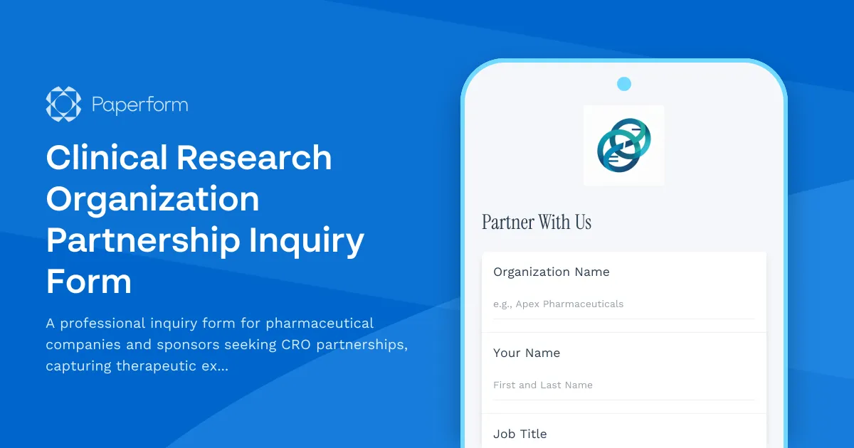 Clinical Research Organization Partnership Inquiry Form