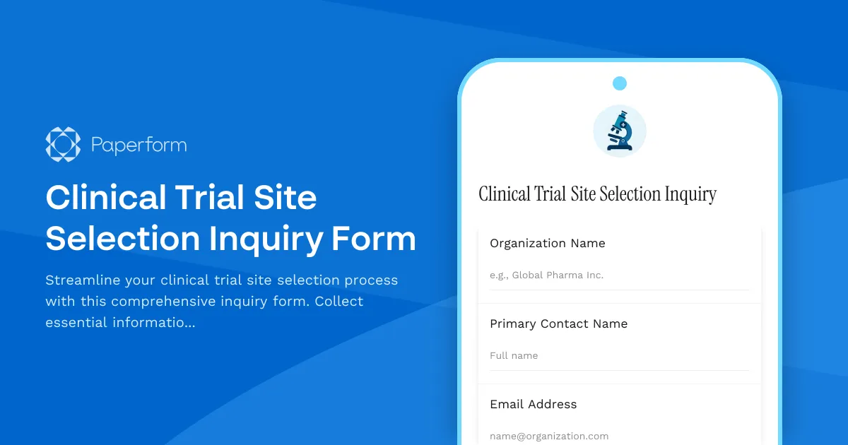 Clinical Trial Site Selection Inquiry Form