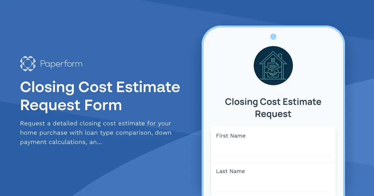 Closing Cost Estimate Request Form