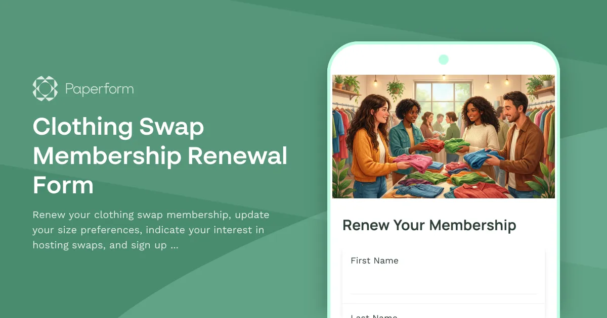 Clothing Swap Membership Renewal Form