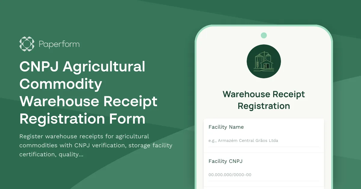 CNPJ Agricultural Commodity Warehouse Receipt Registration Form