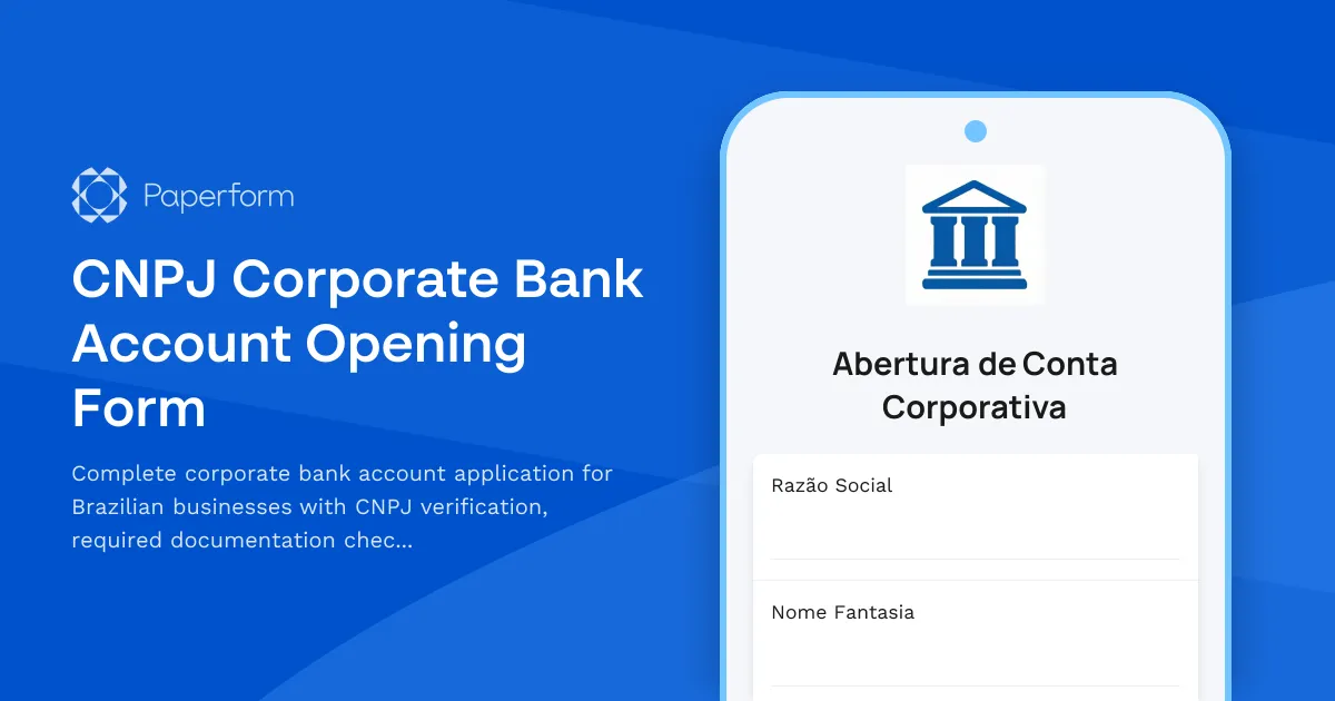 CNPJ Corporate Bank Account Opening Form