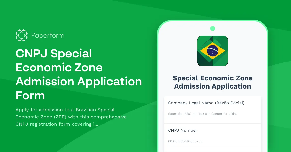 CNPJ Special Economic Zone Admission Application Form