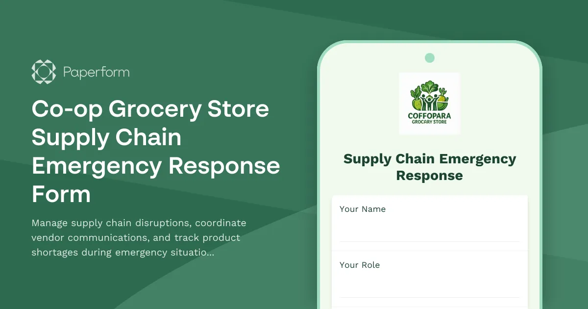 Co-op Grocery Store Supply Chain Emergency Response Form