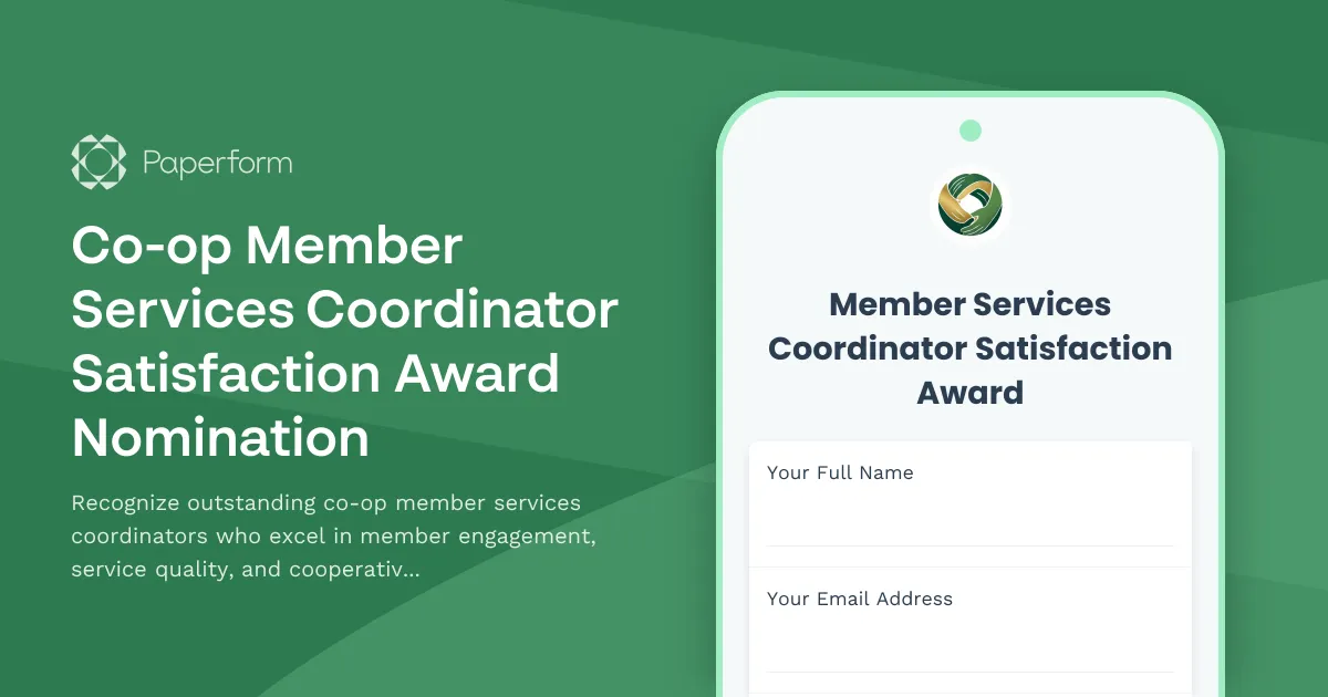 Co-op Member Services Coordinator Satisfaction Award Nomination