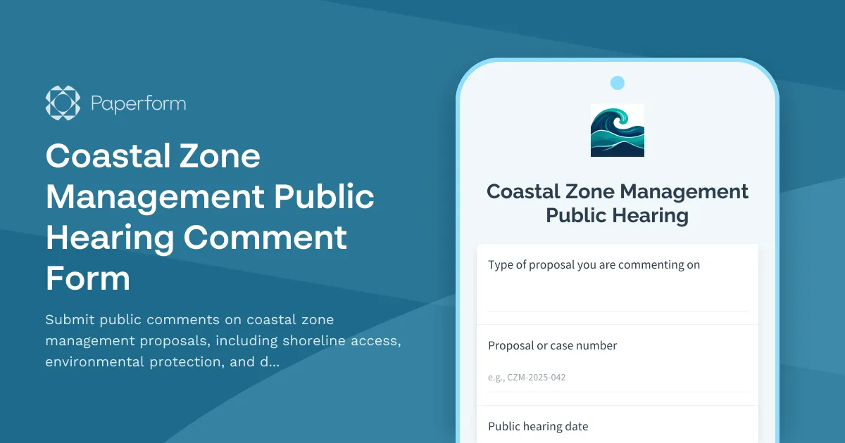 Coastal Zone Management Public Hearing Comment Form