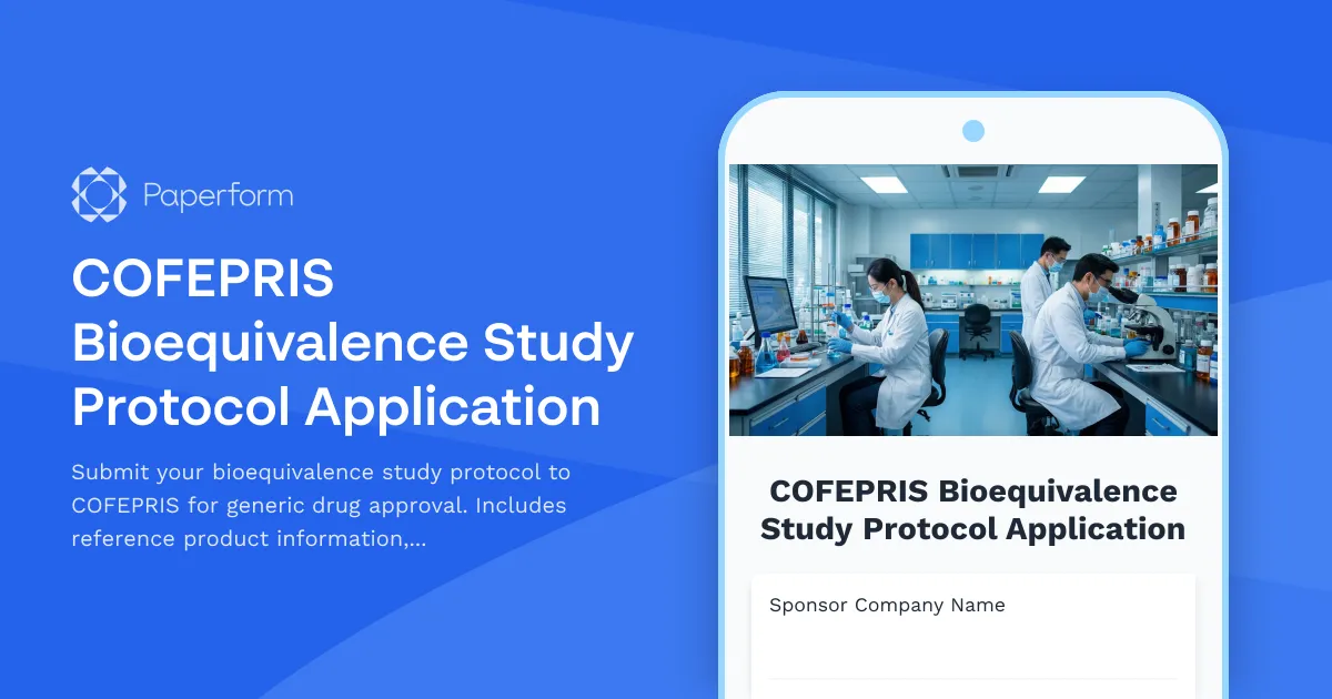 COFEPRIS Bioequivalence Study Protocol Application