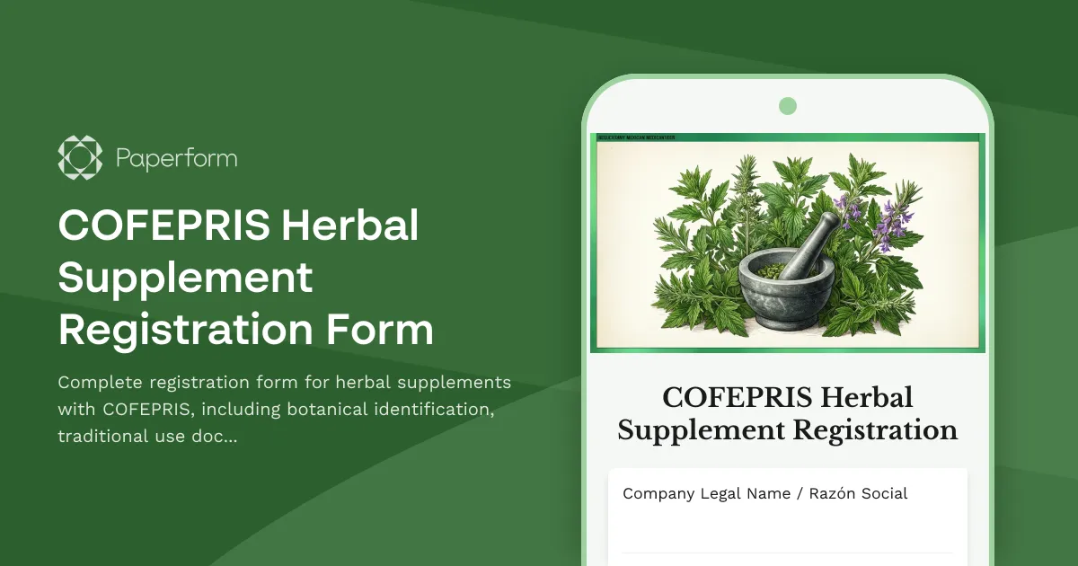 COFEPRIS Herbal Supplement Registration Form